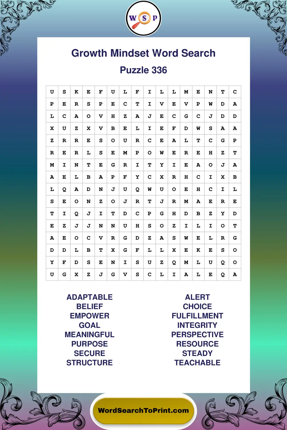 Growth Mindset Word Search Puzzle 336