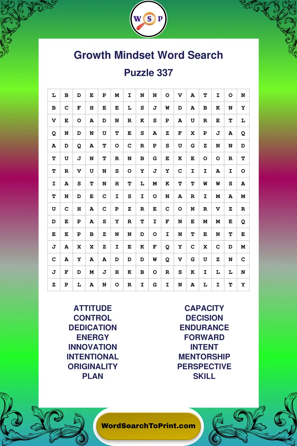 Growth Mindset Word Search Puzzle 337