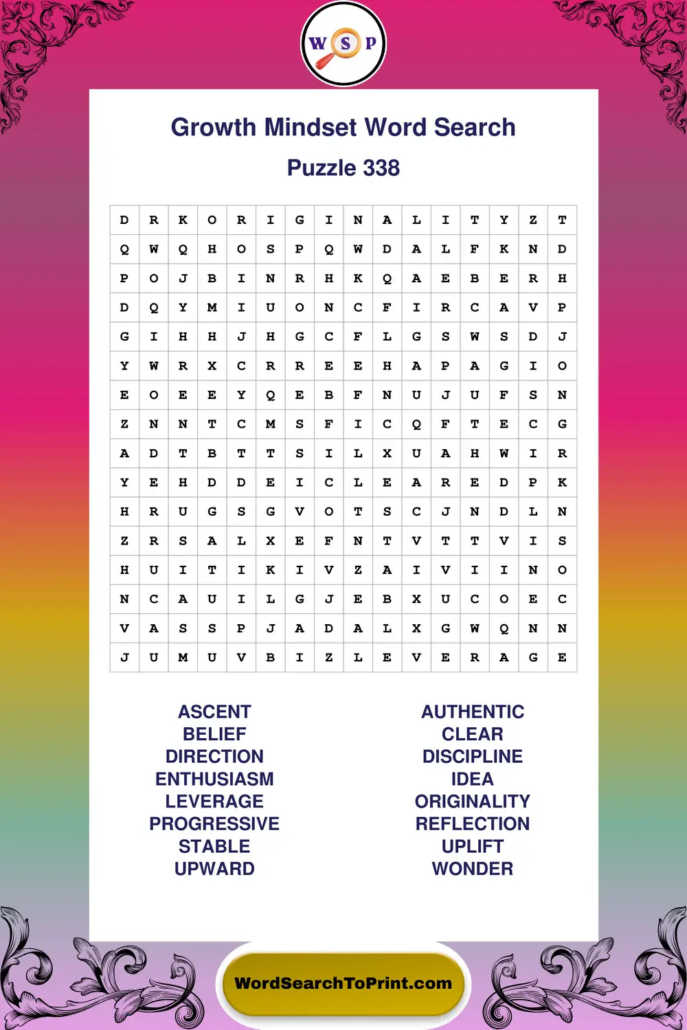 Growth Mindset Word Search Puzzle 338