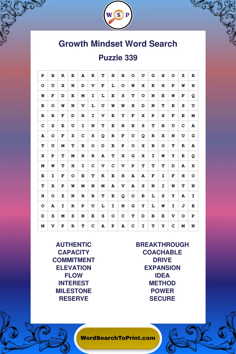 Growth Mindset Word Search Puzzle 339