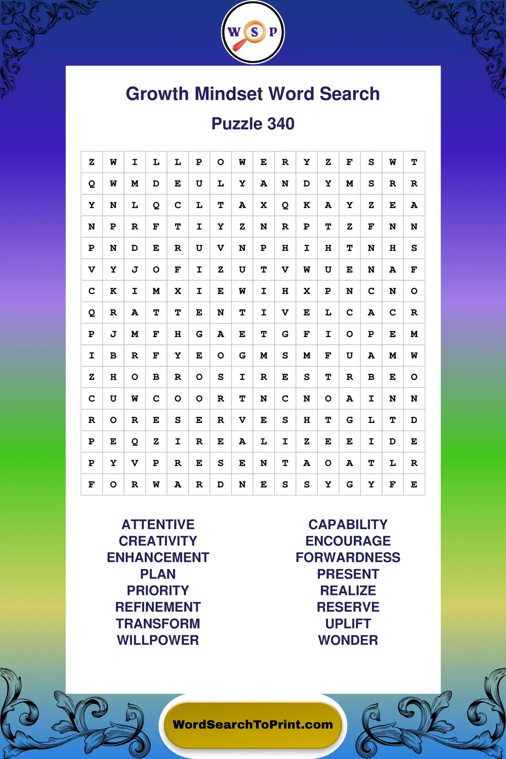 Growth Mindset Word Search Puzzle 340