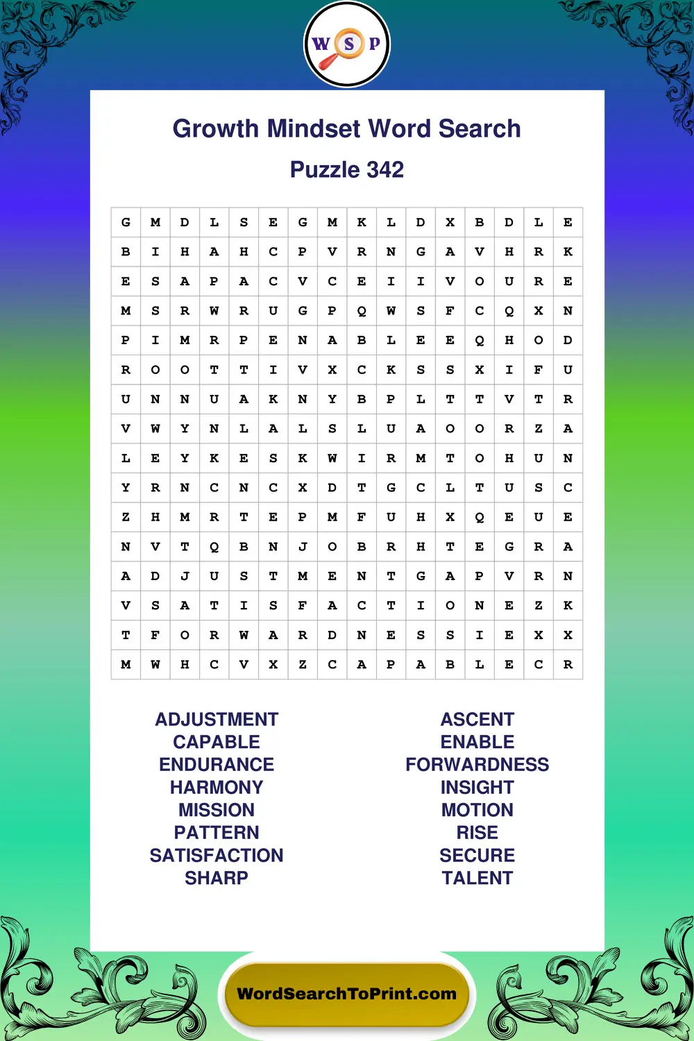 Growth Mindset Word Search Puzzle 342