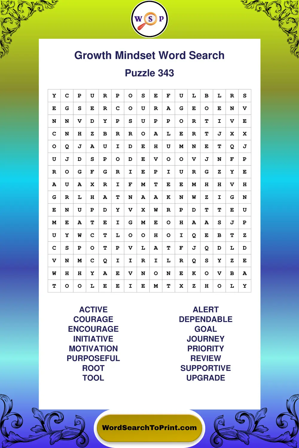 Growth Mindset Word Search Puzzle 343