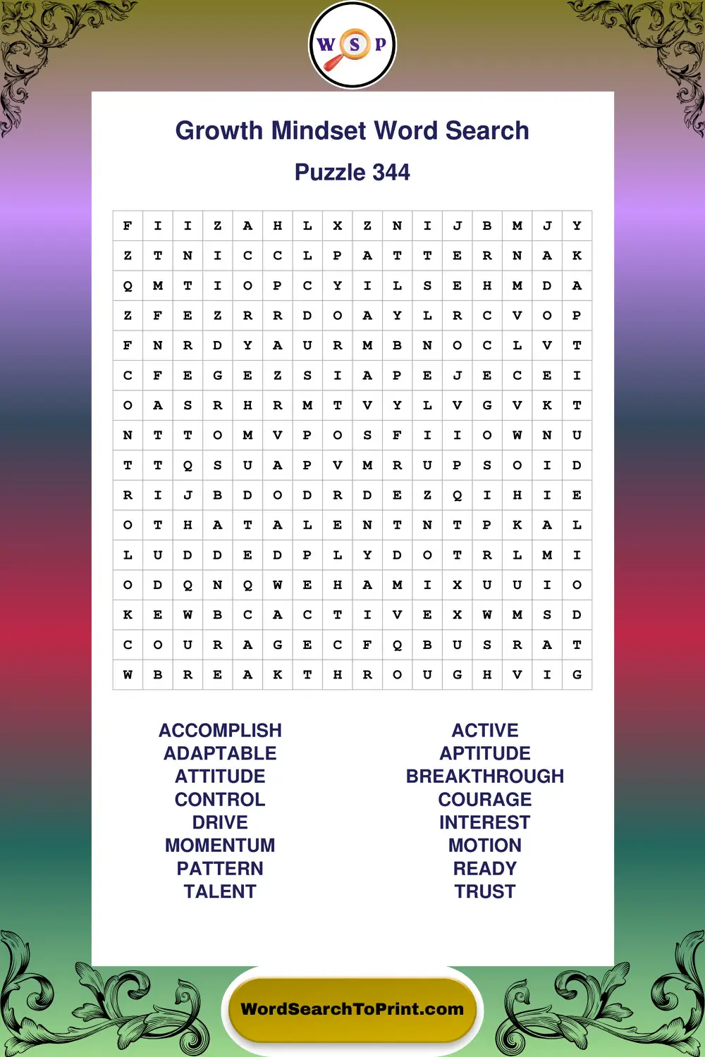 Growth Mindset Word Search Puzzle 344