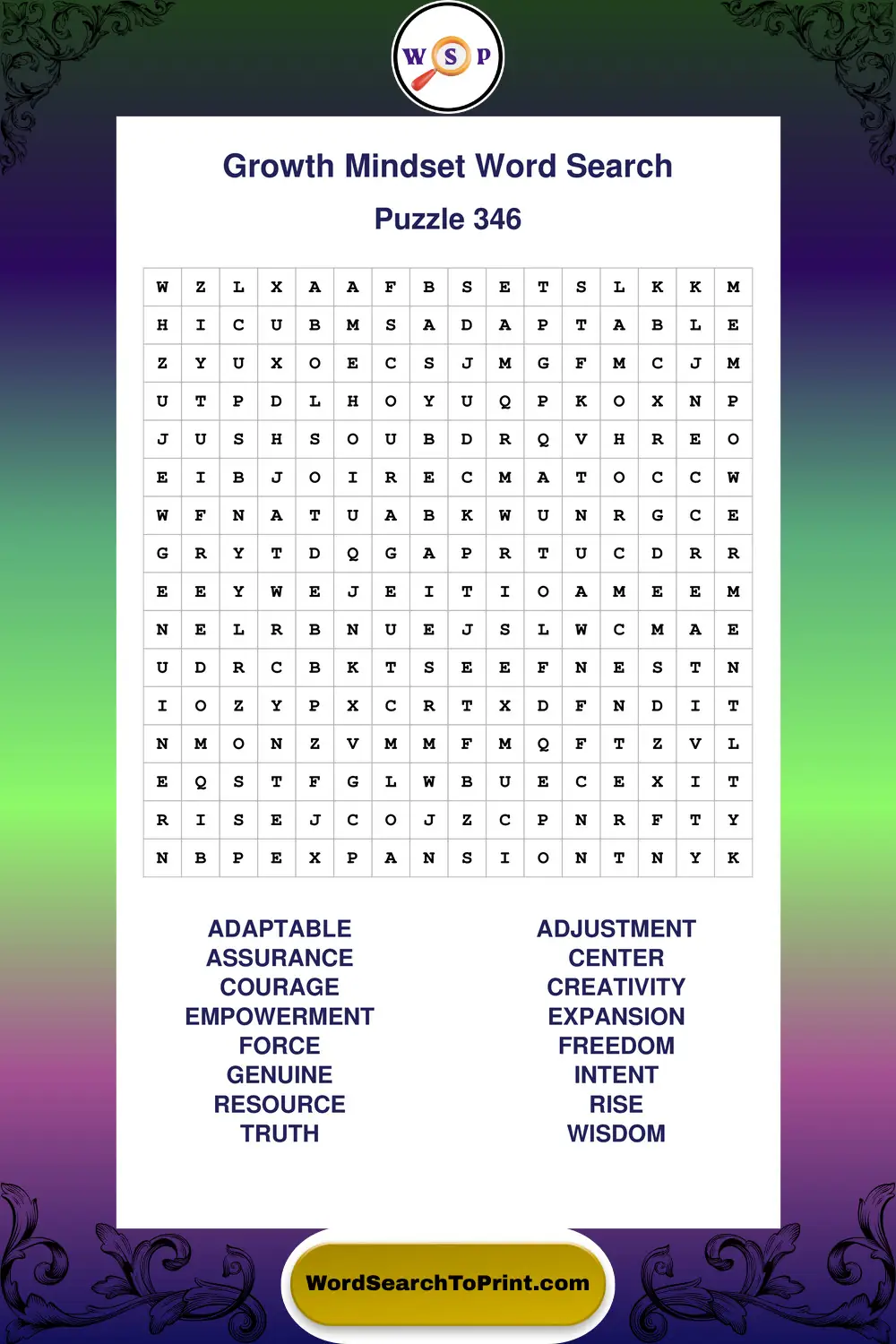 Growth Mindset Word Search Puzzle 346