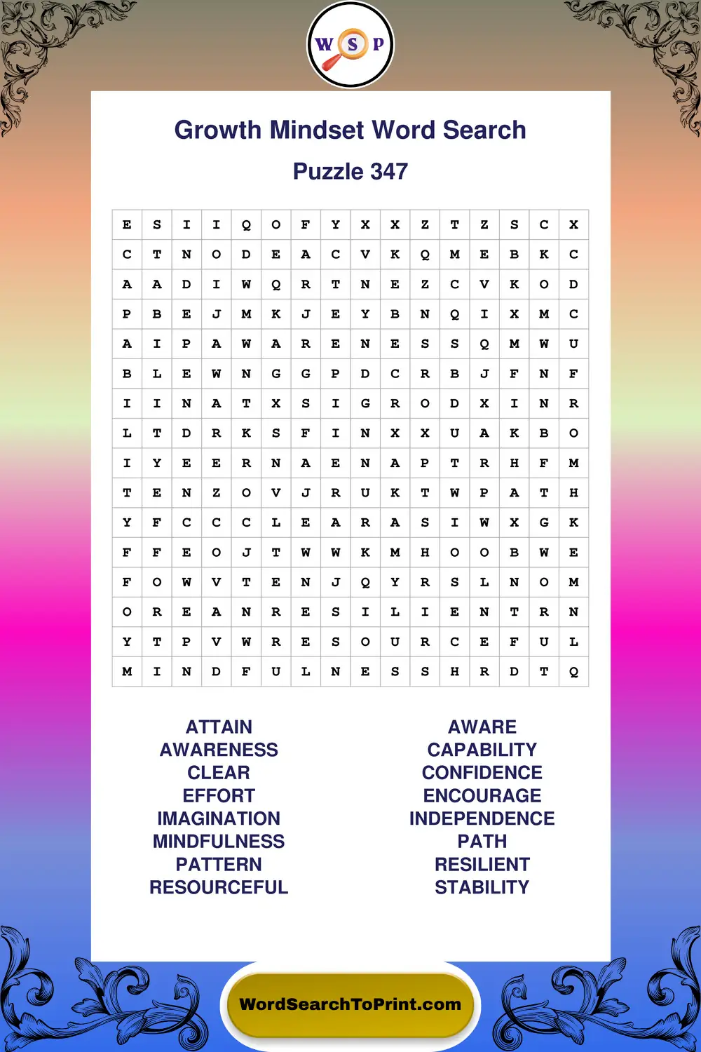 Growth Mindset Word Search Puzzle 347