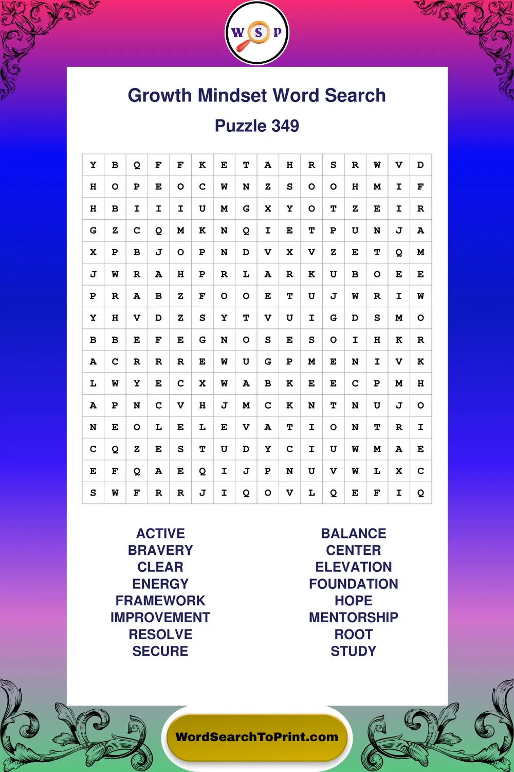 Growth Mindset Word Search Puzzle 349