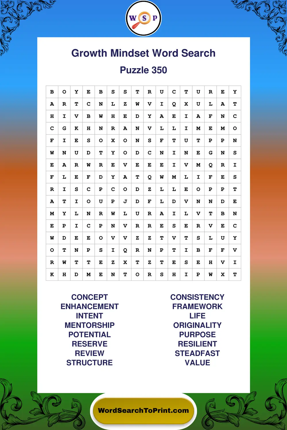 Growth Mindset Word Search Puzzle 350