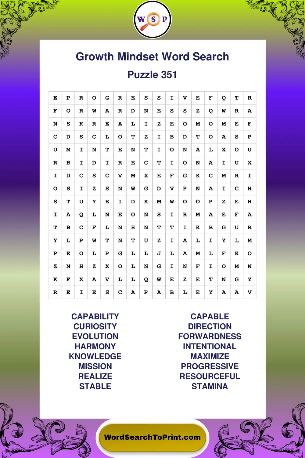 Growth Mindset Word Search Puzzle 351