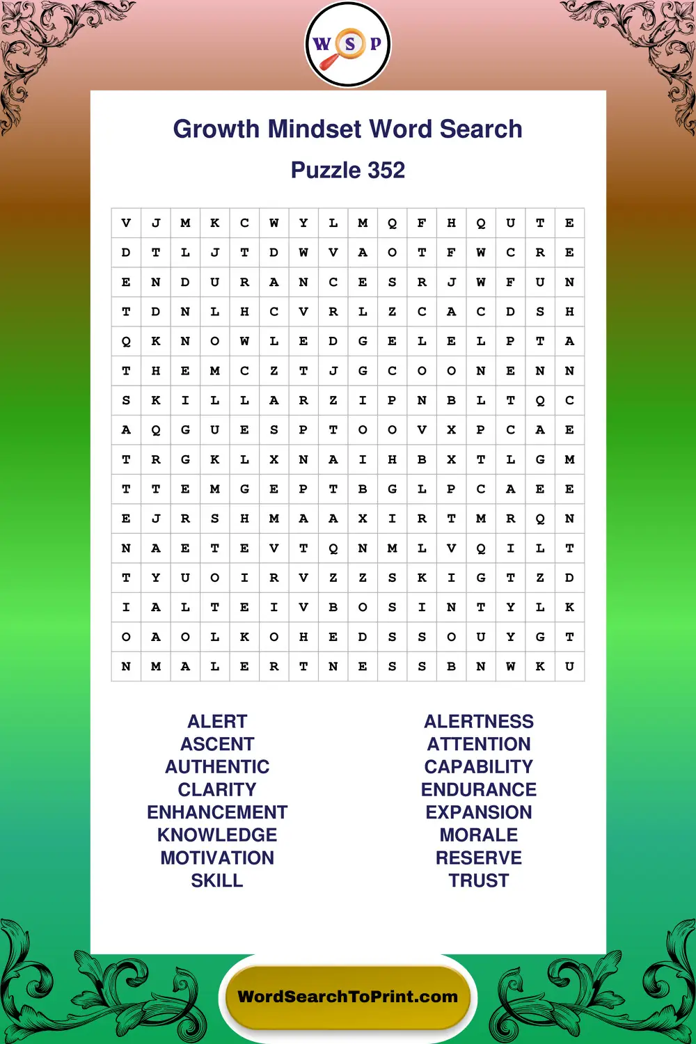 Growth Mindset Word Search Puzzle 352