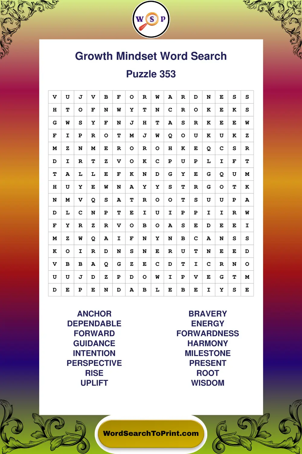 Growth Mindset Word Search Puzzle 353
