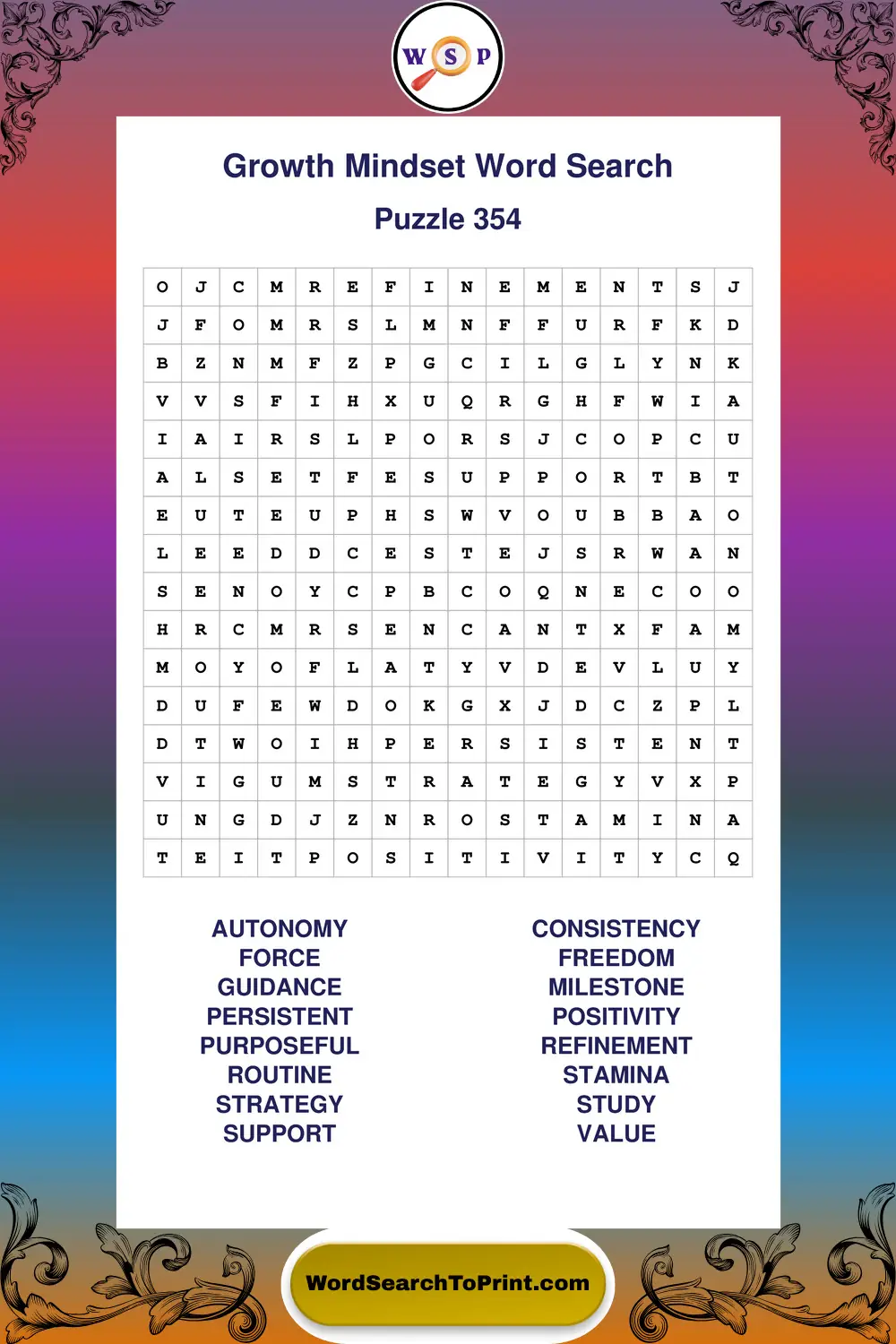 Growth Mindset Word Search Puzzle 354