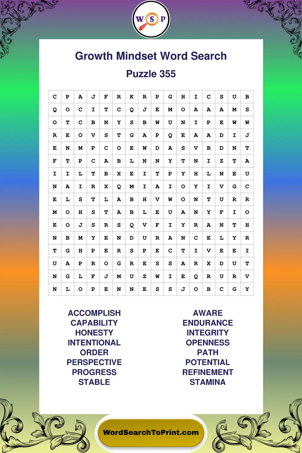 Growth Mindset Word Search Puzzle 355
