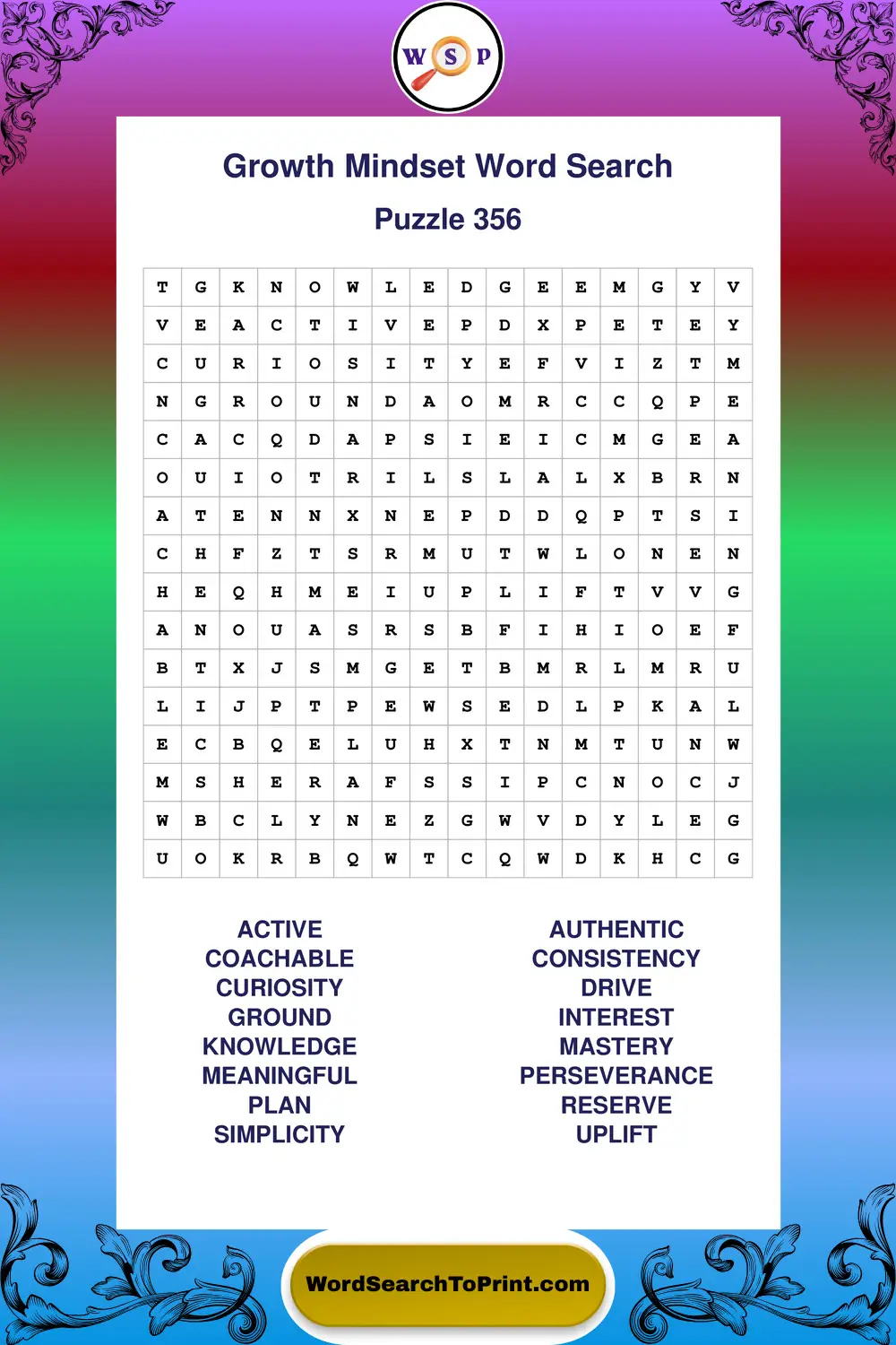 Growth Mindset Word Search Puzzle 356