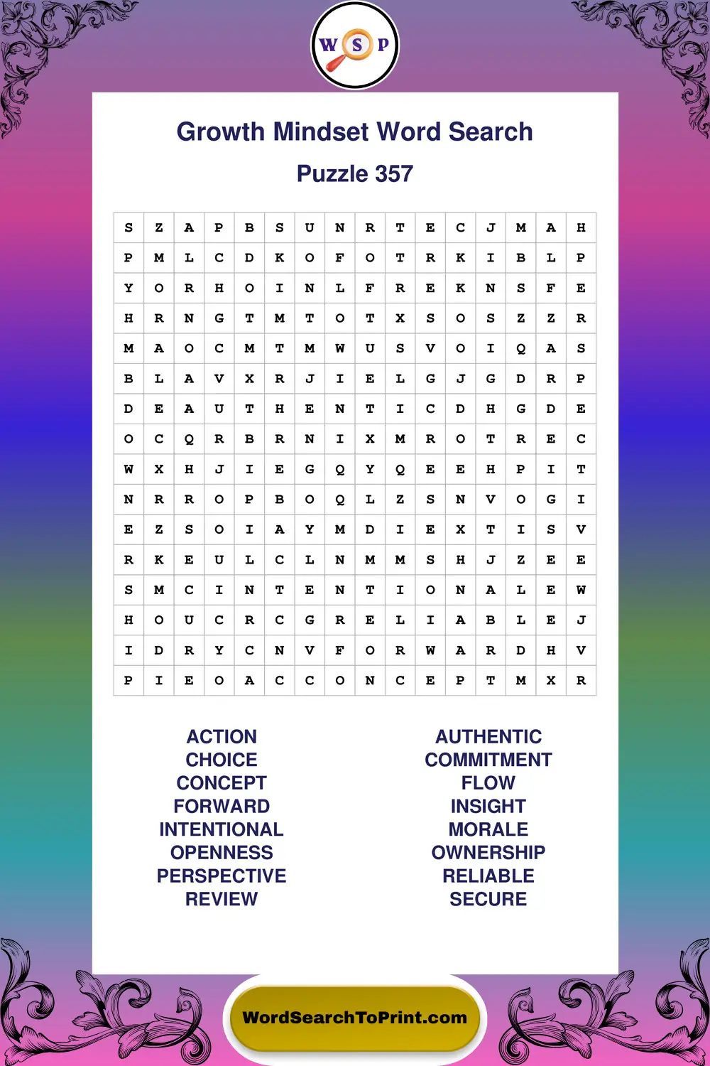 Growth Mindset Word Search Puzzle 357