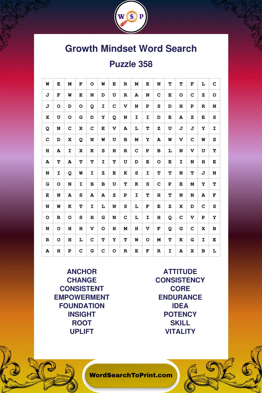 Growth Mindset Word Search Puzzle 358