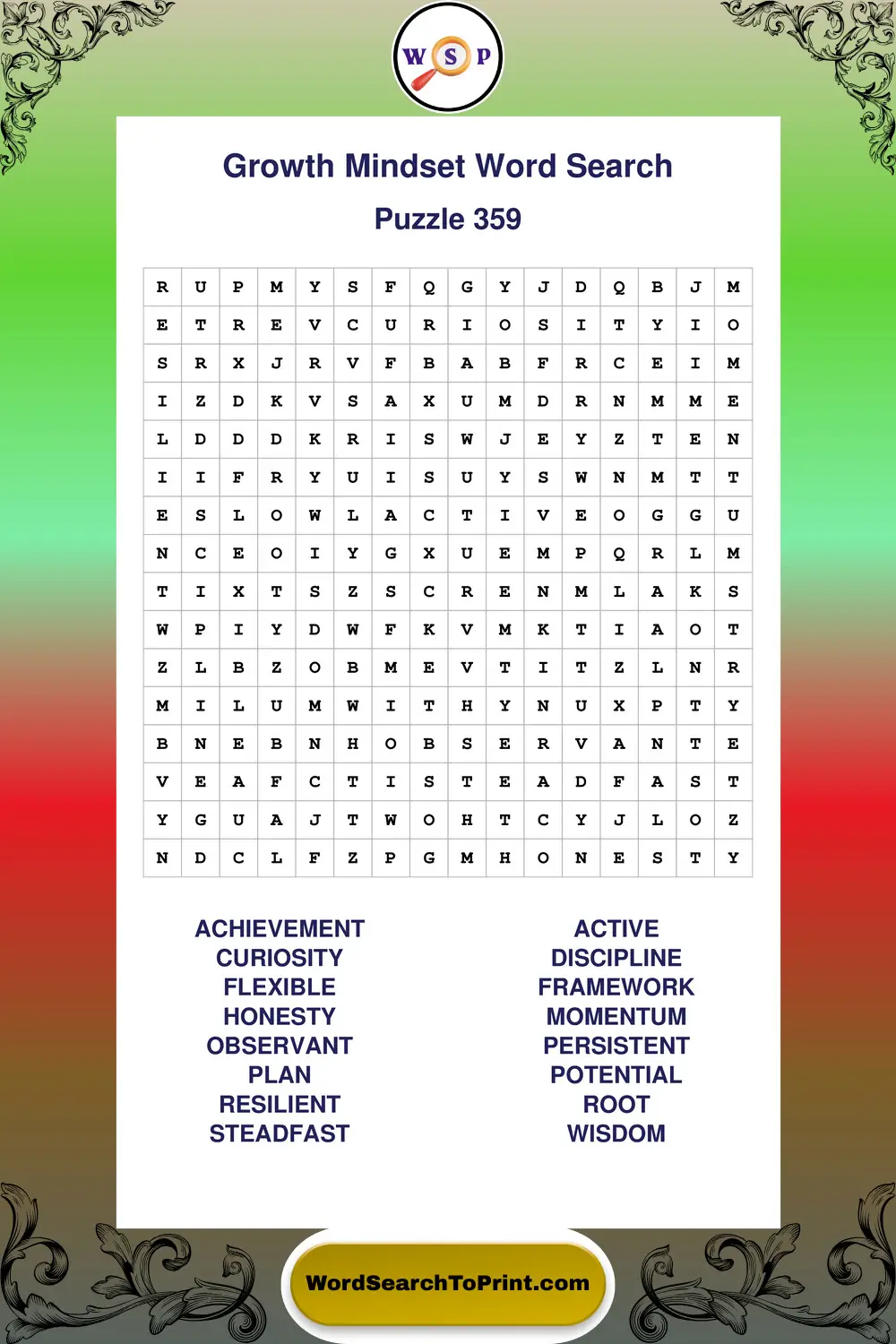 Growth Mindset Word Search Puzzle 359