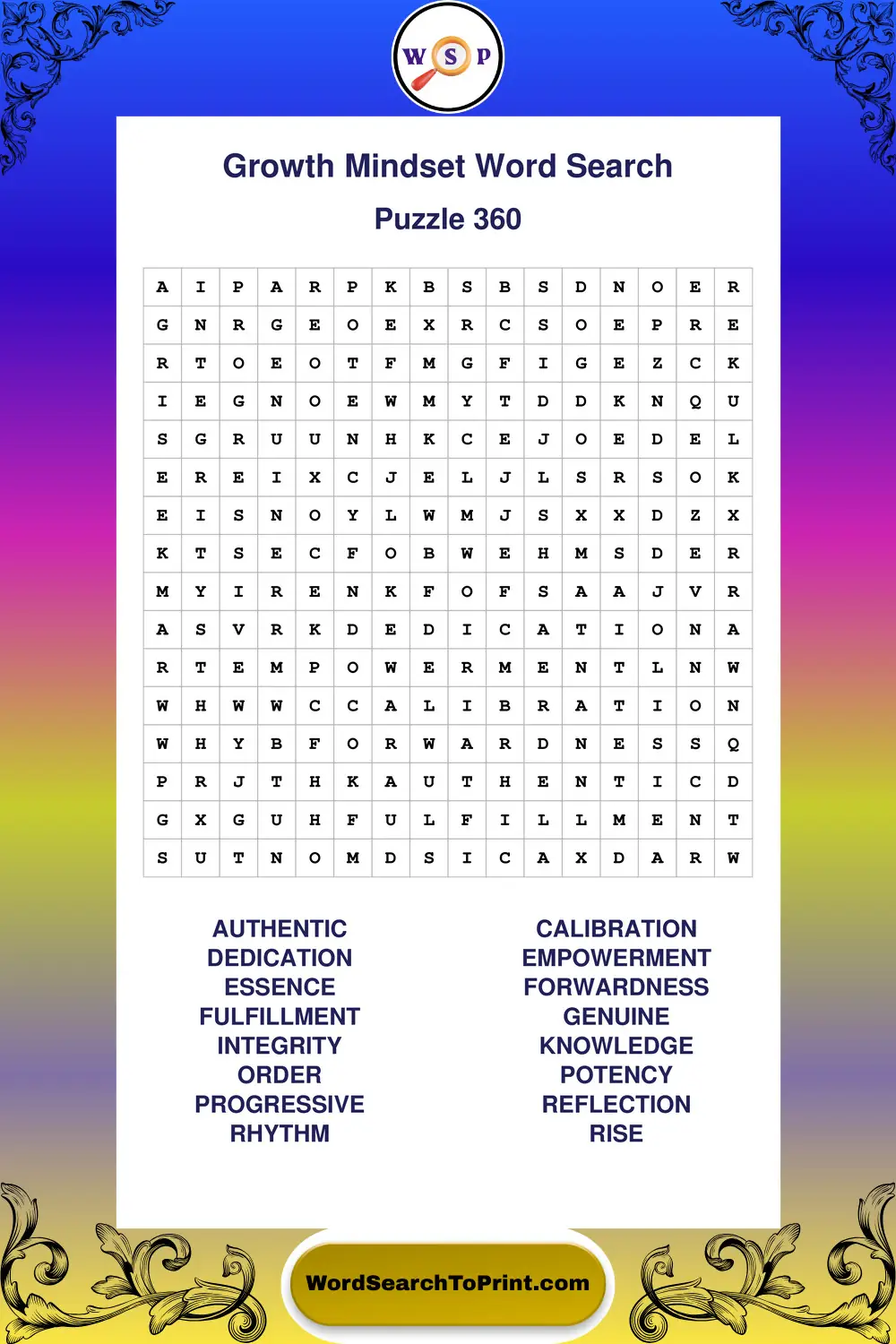 Growth Mindset Word Search Puzzle 360