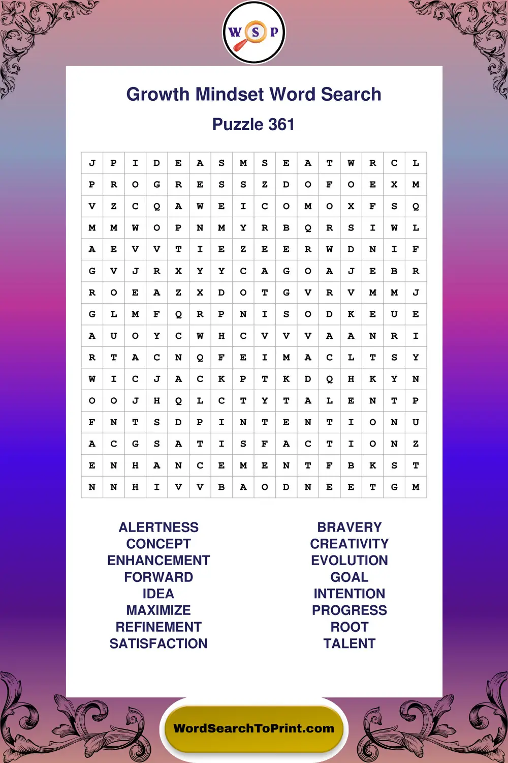 Growth Mindset Word Search Puzzle 361