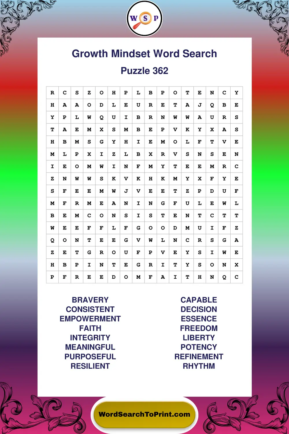 Growth Mindset Word Search Puzzle 362