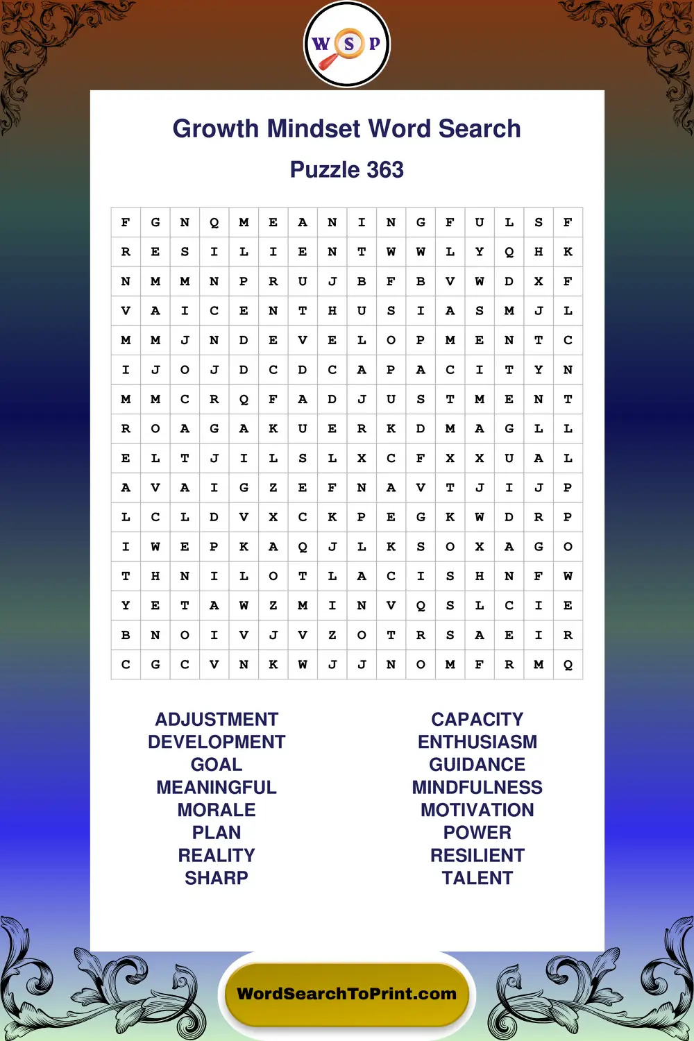 Growth Mindset Word Search Puzzle 363