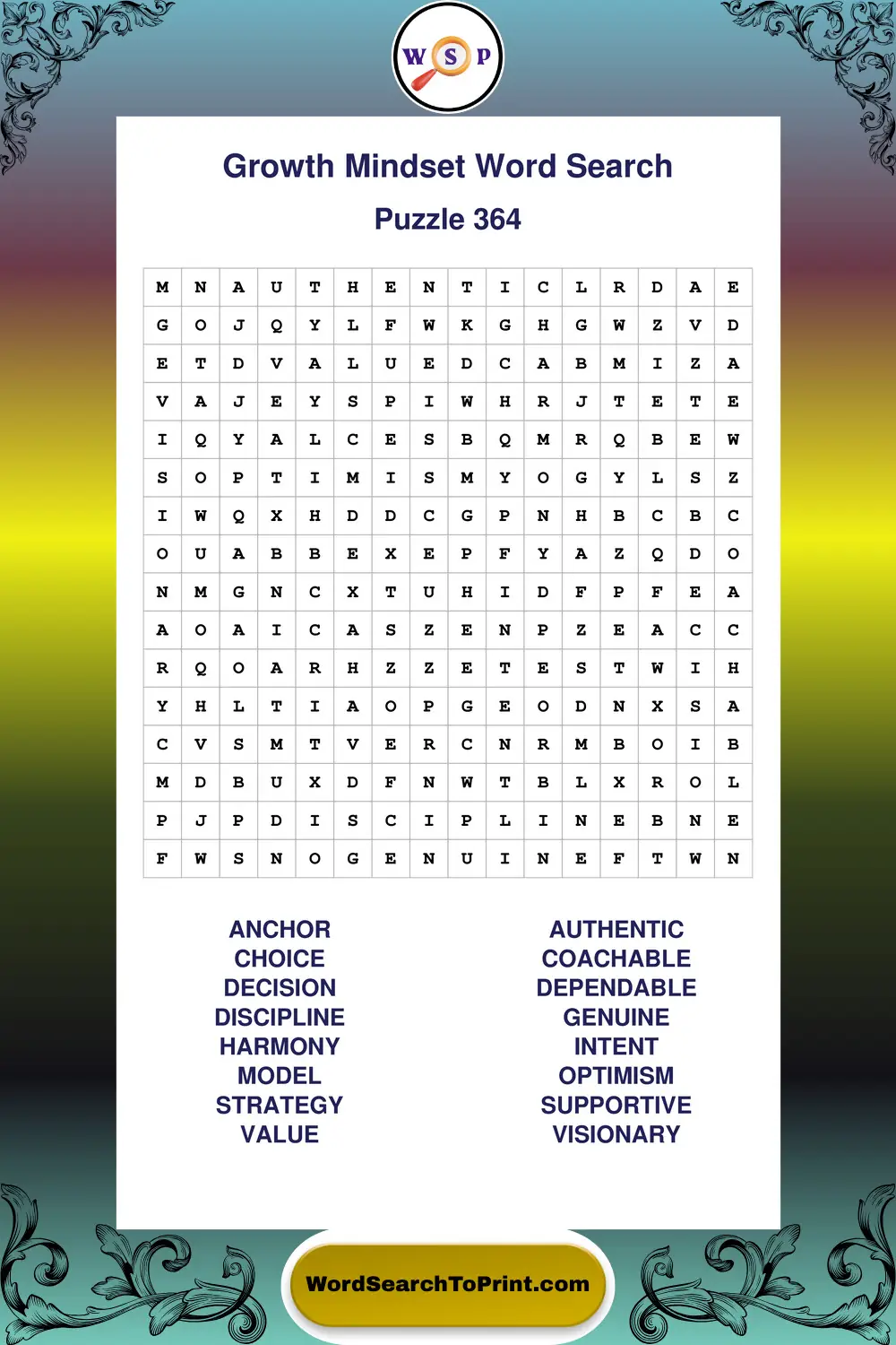 Growth Mindset Word Search Puzzle 364