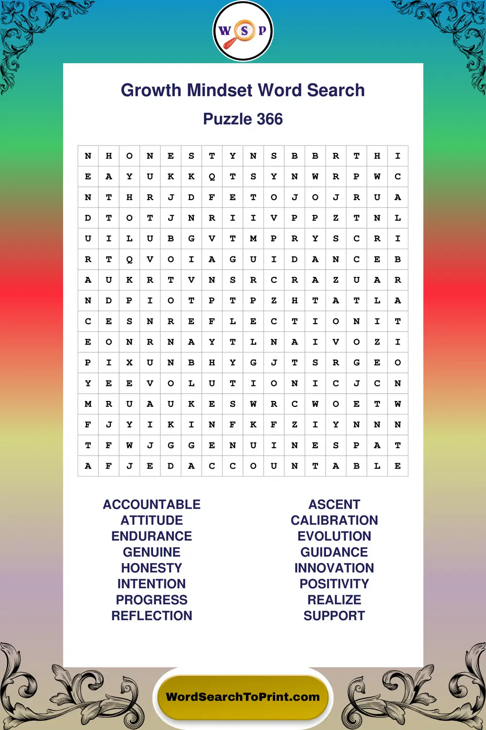 Growth Mindset Word Search Puzzle 366