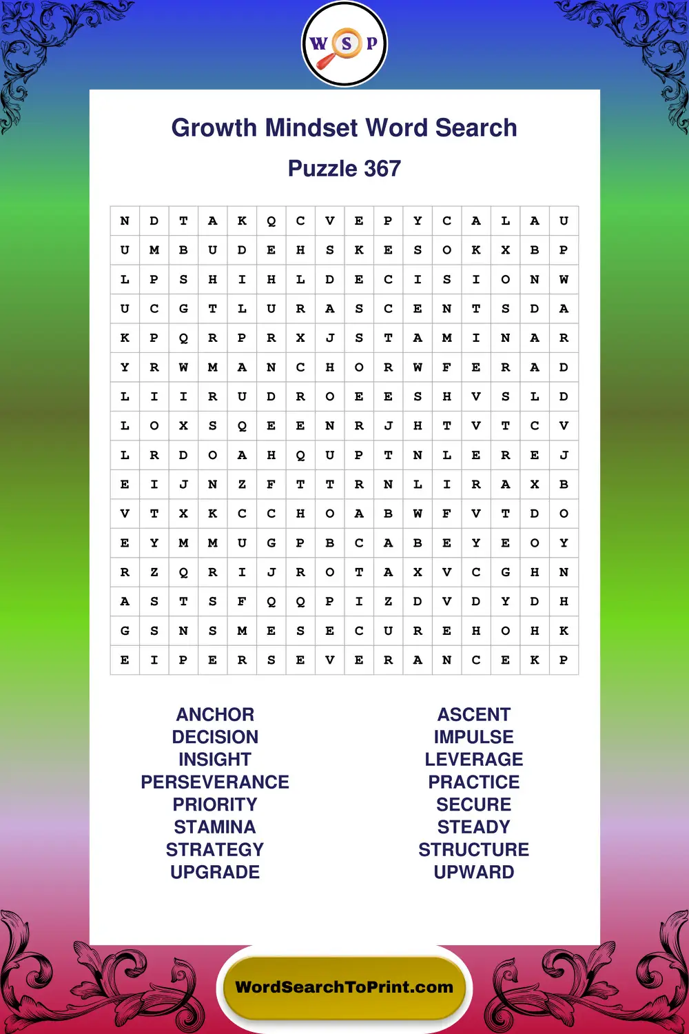Growth Mindset Word Search Puzzle 367