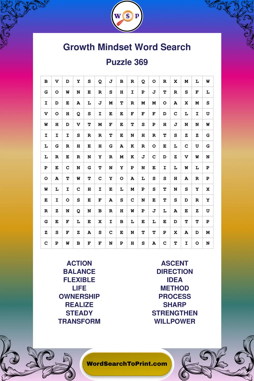 Growth Mindset Word Search Puzzle 369