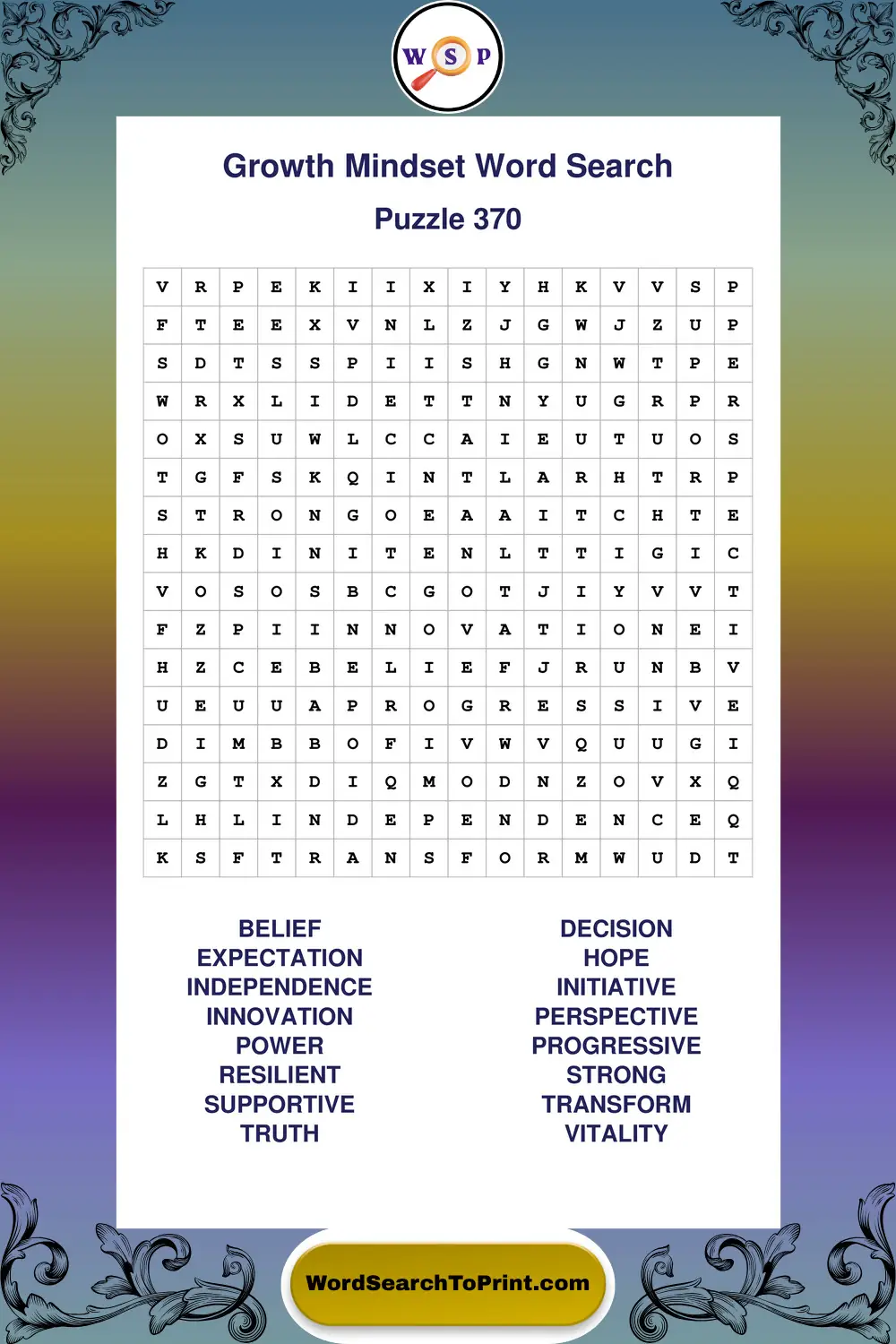Growth Mindset Word Search Puzzle 370
