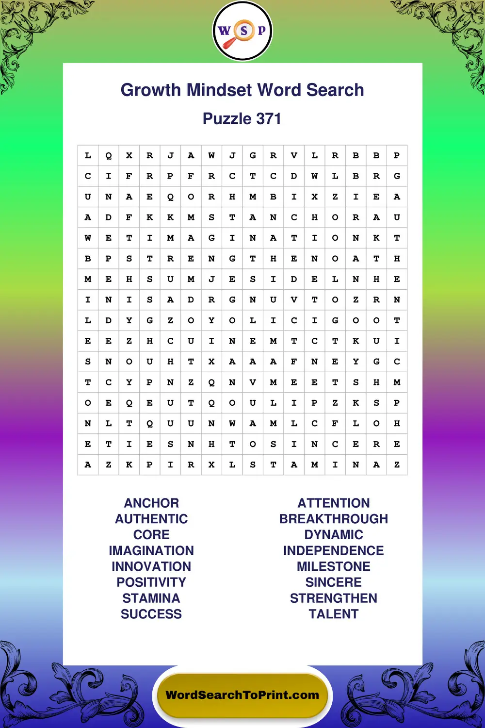 Growth Mindset Word Search Puzzle 371