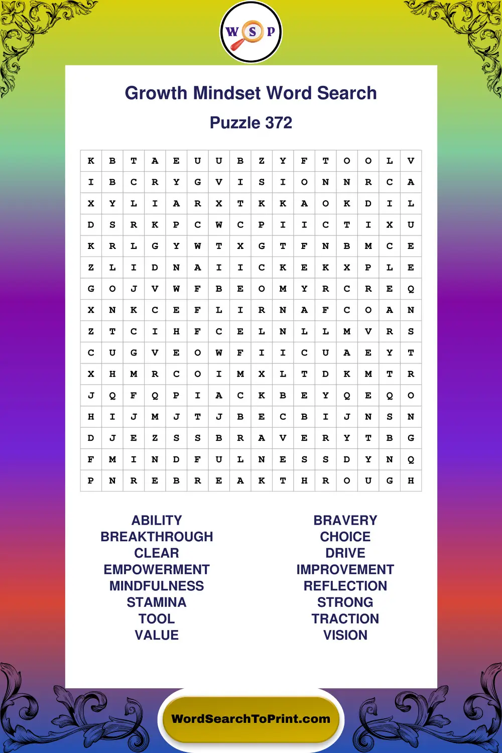 Growth Mindset Word Search Puzzle 372
