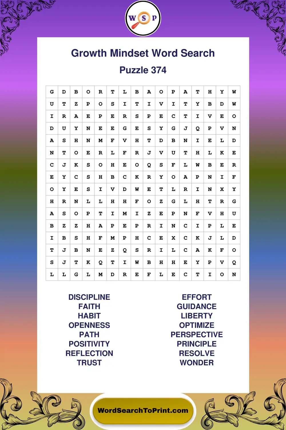Growth Mindset Word Search Puzzle 374