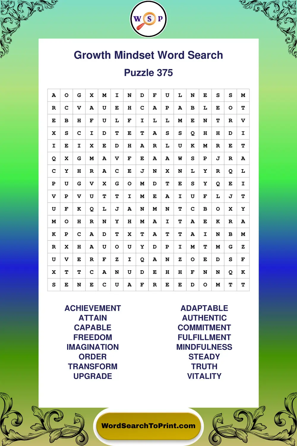 Growth Mindset Word Search Puzzle 375