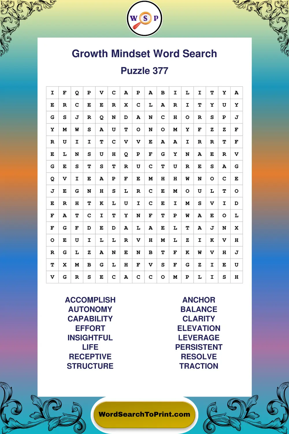 Growth Mindset Word Search Puzzle 377