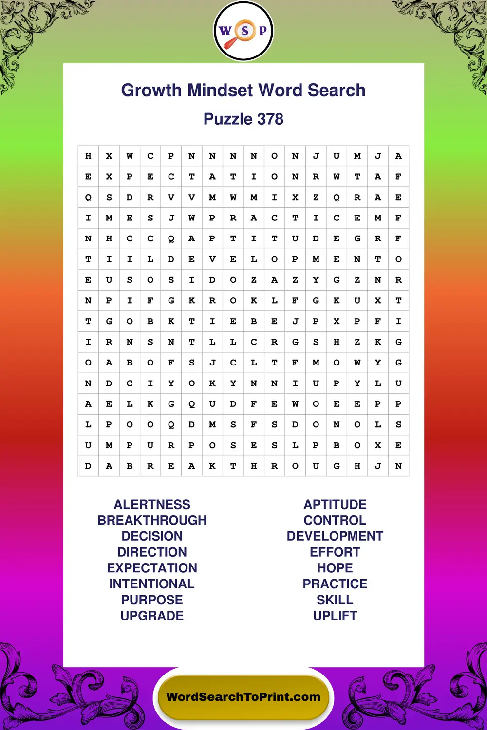 Growth Mindset Word Search Puzzle 378