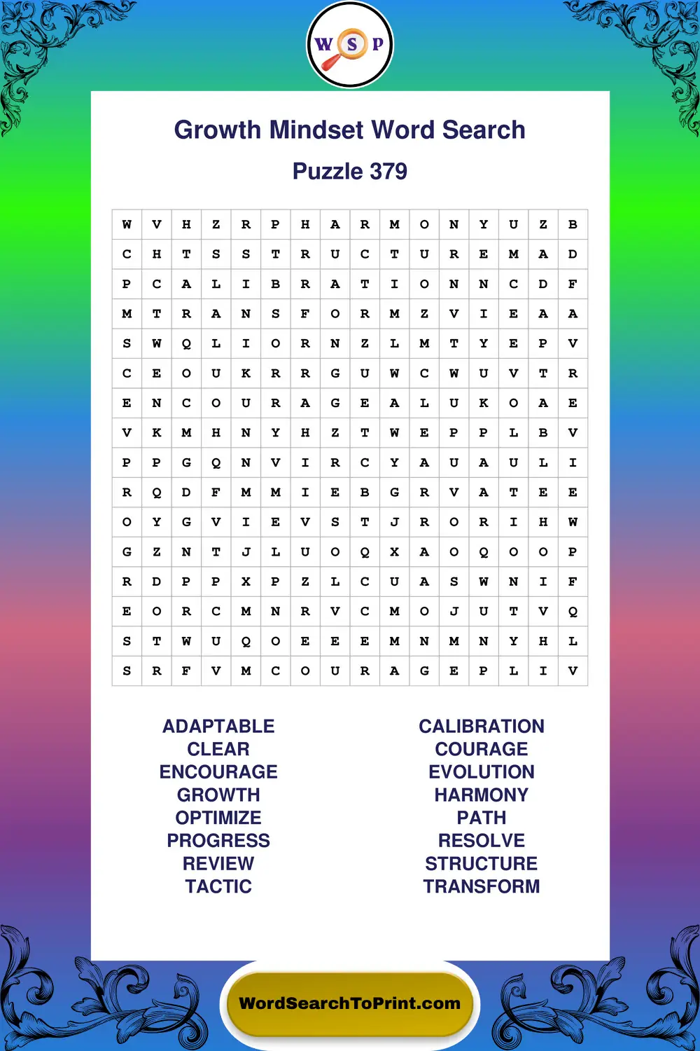 Growth Mindset Word Search Puzzle 379