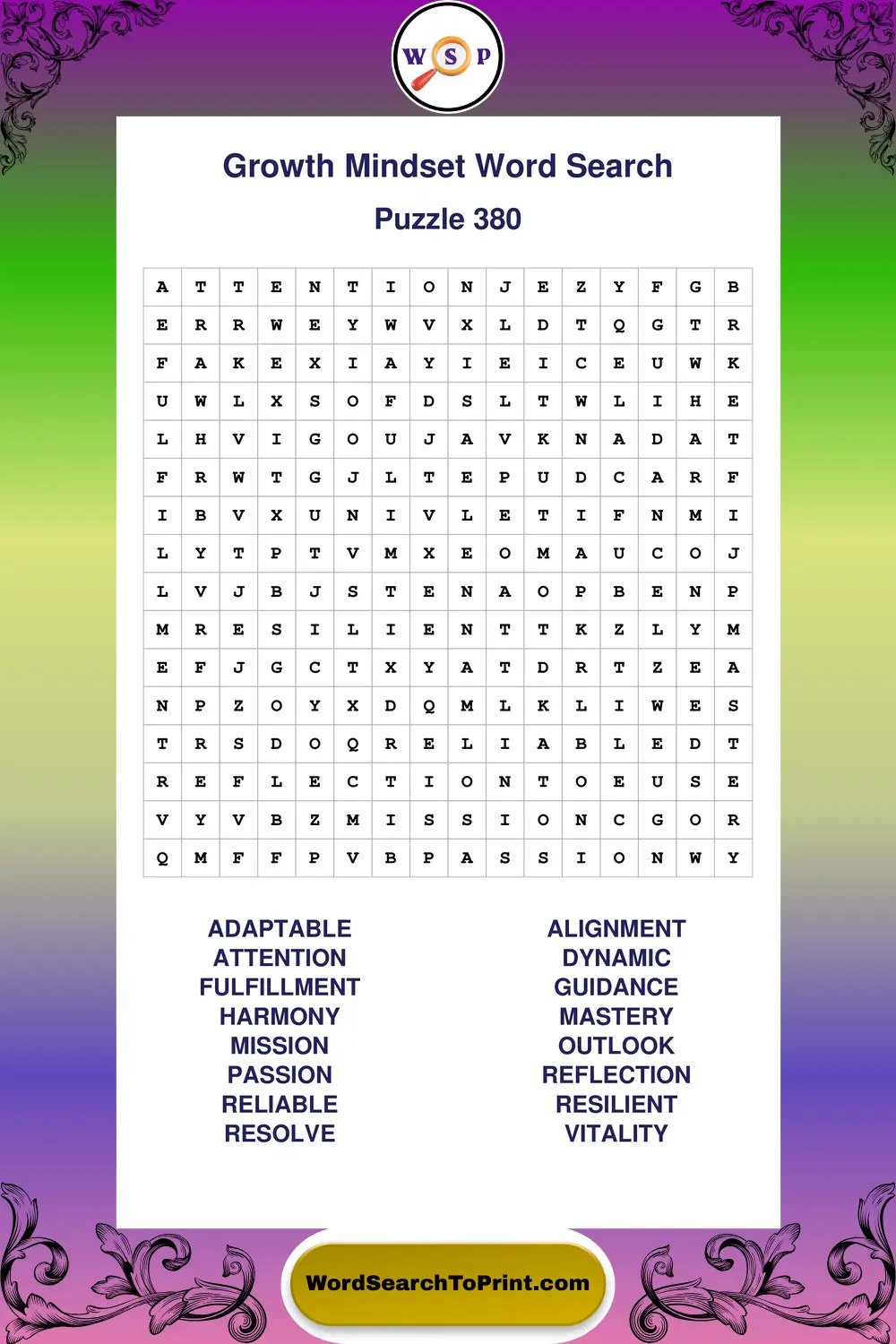 Growth Mindset Word Search Puzzle 380