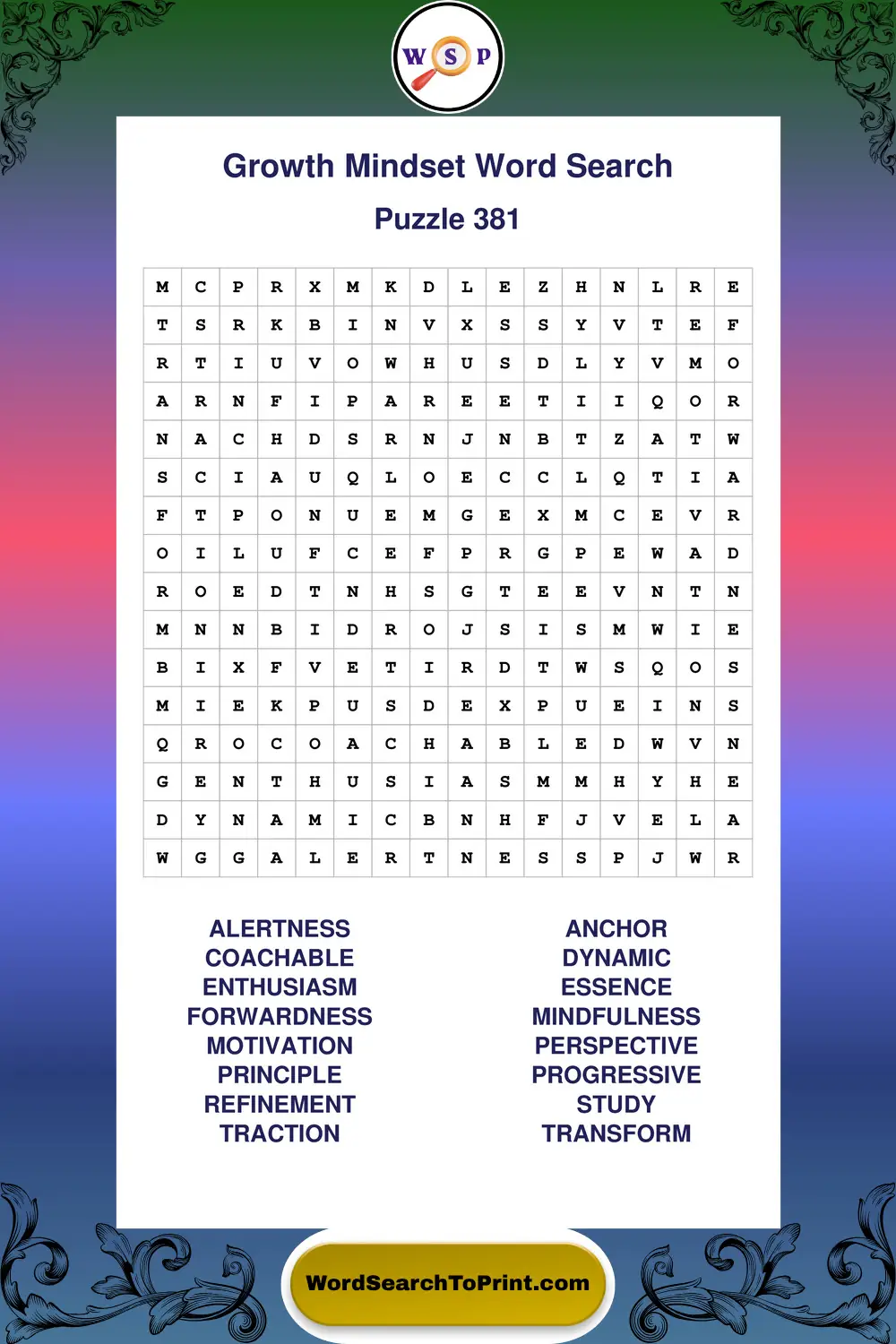 Growth Mindset Word Search Puzzle 381