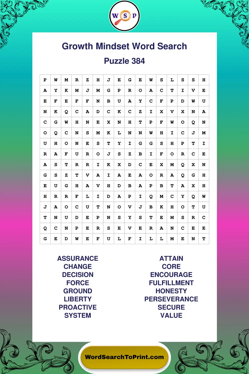 Growth Mindset Word Search Puzzle 384