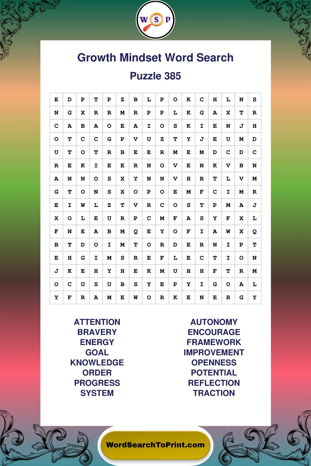 Growth Mindset Word Search Puzzle 385