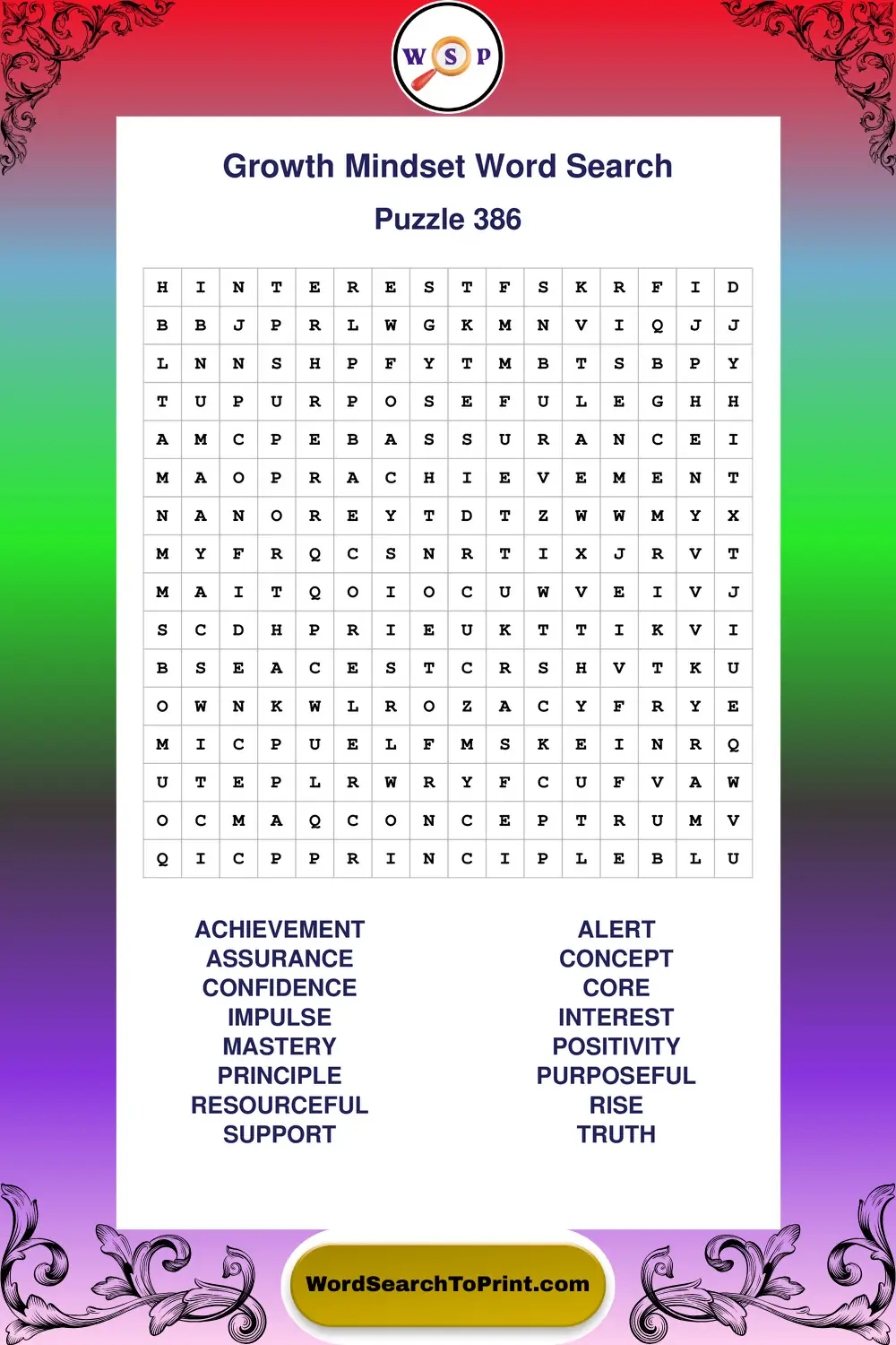 Growth Mindset Word Search Puzzle 386