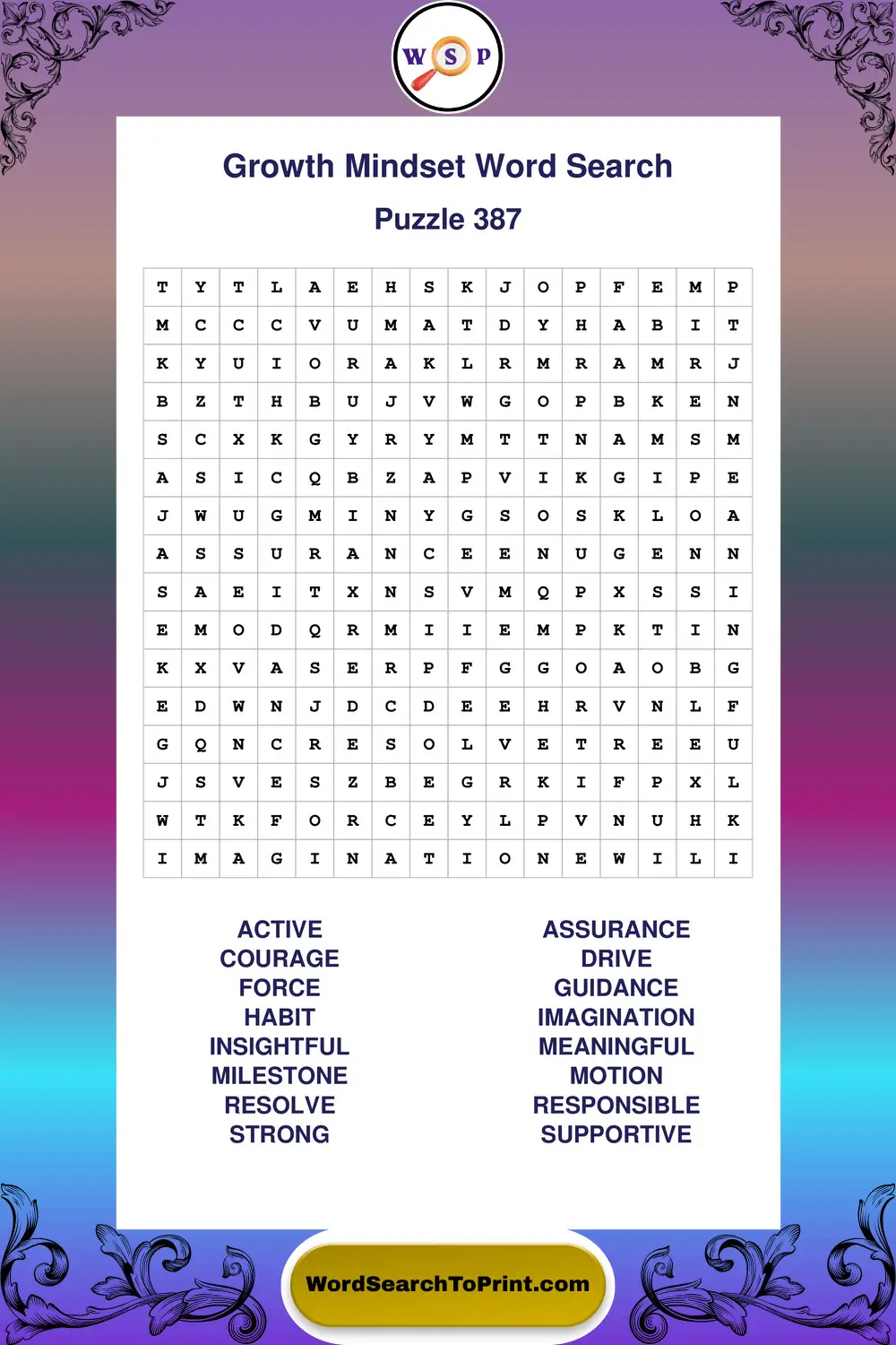 Growth Mindset Word Search Puzzle 387