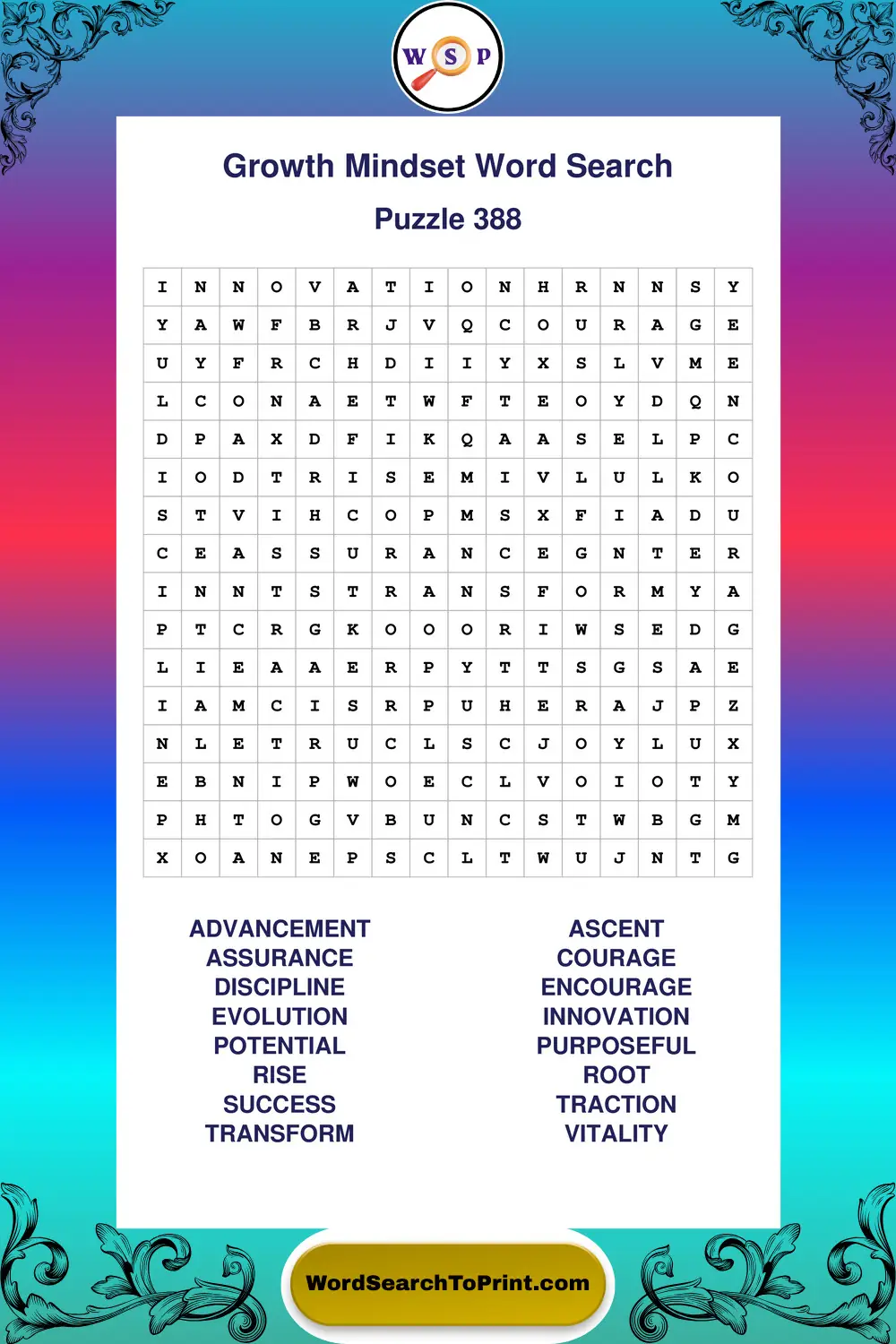 Growth Mindset Word Search Puzzle 388