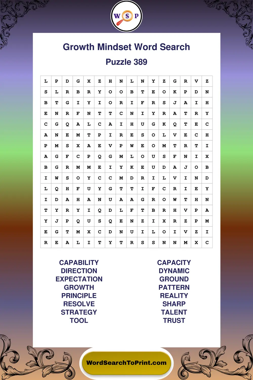 Growth Mindset Word Search Puzzle 389