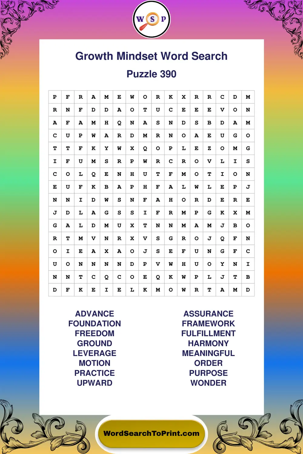 Growth Mindset Word Search Puzzle 390
