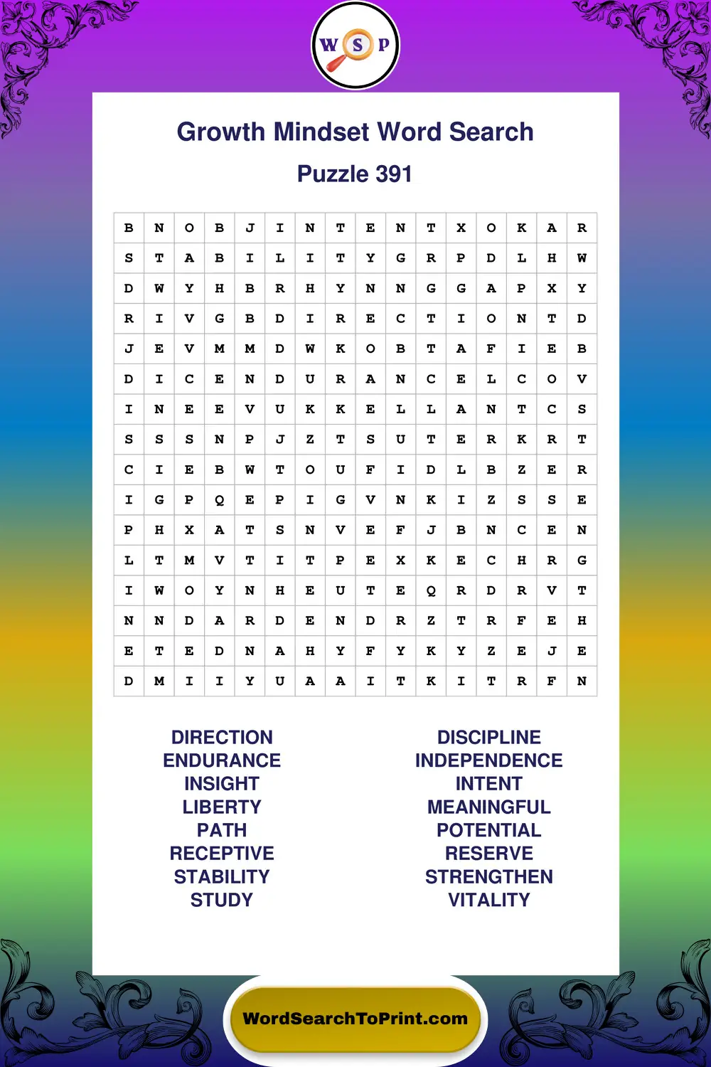 Growth Mindset Word Search Puzzle 391