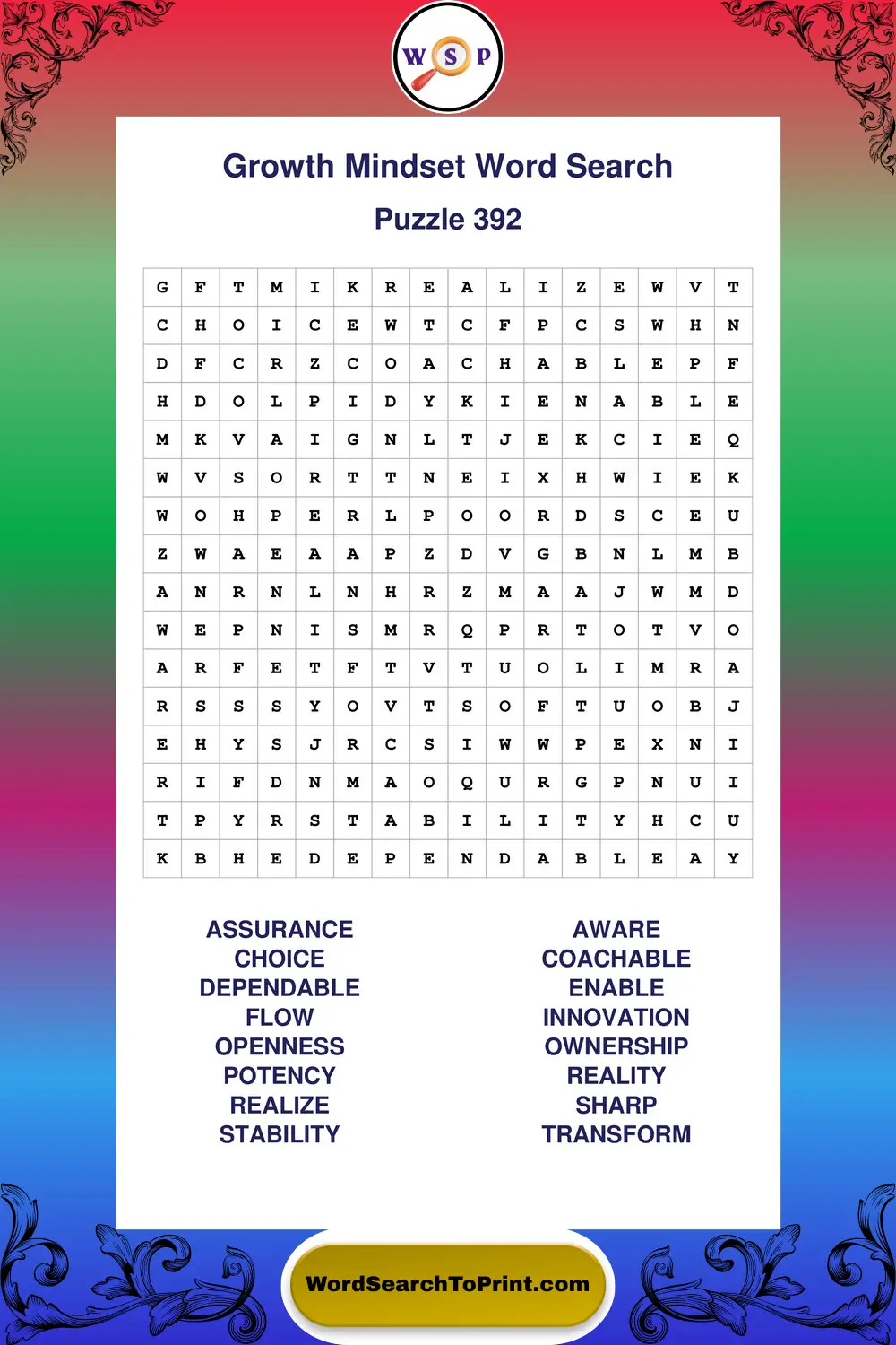 Growth Mindset Word Search Puzzle 392