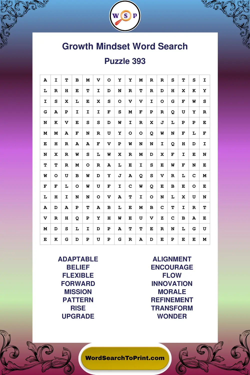 Growth Mindset Word Search Puzzle 393
