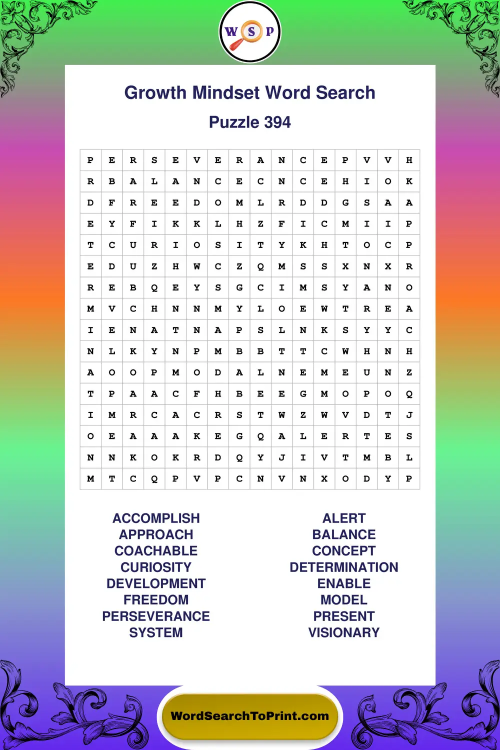 Growth Mindset Word Search Puzzle 394